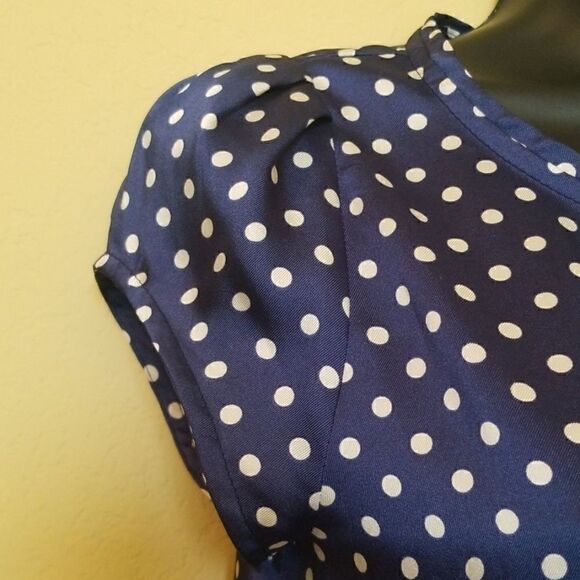 Zara Basic Navy Polka Dot Blouse - Picture 3 of 6